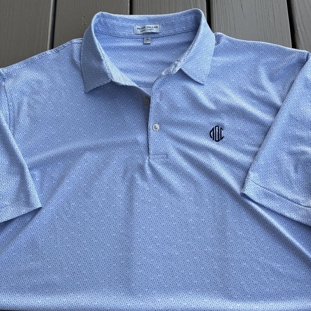 PETER MILLAR Men Summer Comfort  Polyester Short Sleeve Golf Polo Blue XL